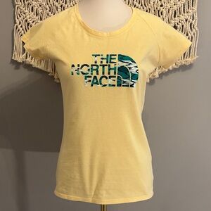 The North Face Women's Soft Yellow Tee with Blue Logo